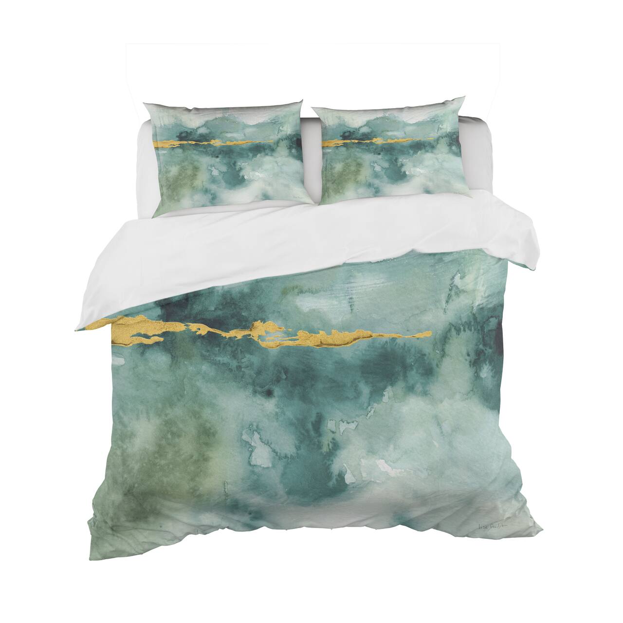 Designart 'Blue Watercolor Impression with Gold' Glam Bedding Set - Duvet Cover & Shams